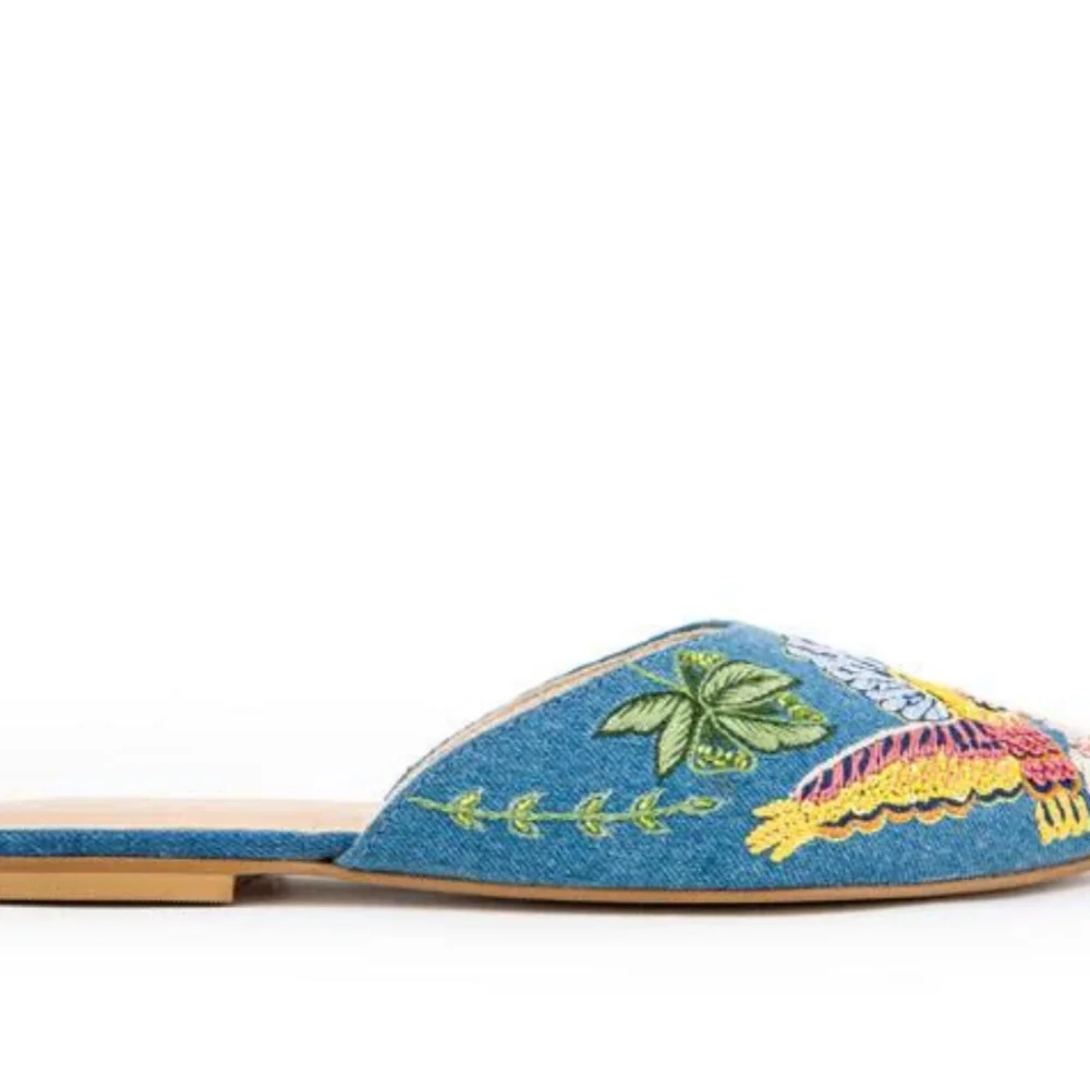 Fizzy Mules Blue w/ Bird Embroidered Mules Size EU38 (Runs Small Wears Like a 37 - Picture 5 of 5